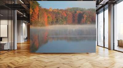 fog at lake in autumn Wall mural