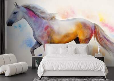 white horse in colorful watercolor style illustration generative ai Wall mural