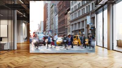 Busy people in motion across an intersection on Broadway in Manhattan New York City Wall mural