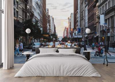 Busy street scene with crowds of people walking across an intersection on Fifth Avenue in New York City Wall mural