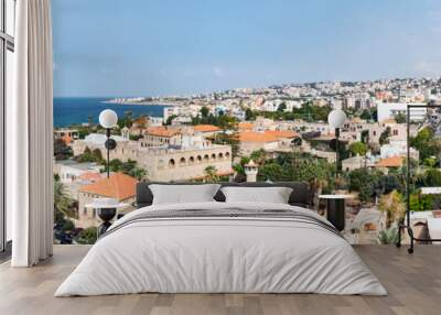 Byblos Lebanon - Panoramic view of the historic old buildings along the harbor Wall mural