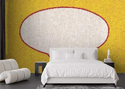 Empty white chat bubble on a background pattern of yellow printing dots from a real vintage comic book page Wall mural