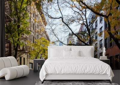 Panoramic view of colorful fall scene on Sullivan Street in the SoHo neighborhood of New York City Wall mural