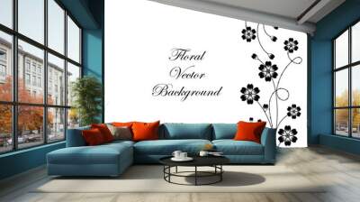 Simple floral background in black and white Wall mural