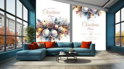 watercolor Christmas invitation card template Wall mural