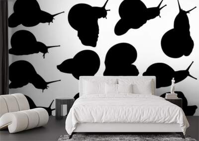 Collection of different snail silhouettes isolated on white Wall mural