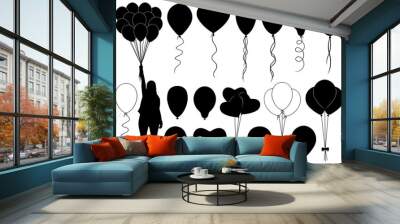 Set of different balloons isolated on white Wall mural