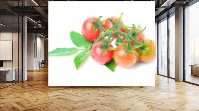 Bunch of cherry tomatoes and leaf tomatoes isolated on white background. Wall mural