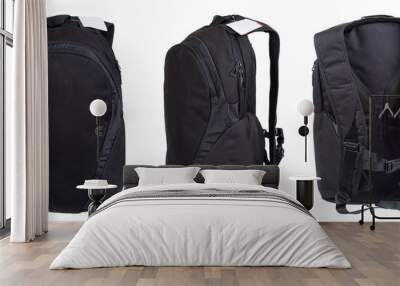 Black backpack isolated on white. Product studio shots Wall mural