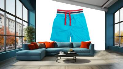 Blue shorts for swimming for men or children, isolated on white Wall mural