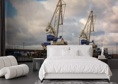 Industrial port cranes. Commercial port Wall mural