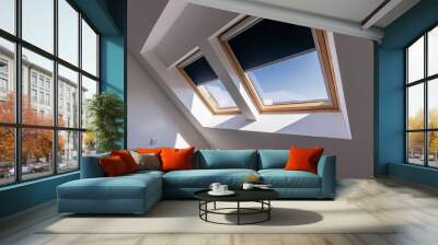 Interior shot of a roof windows. Dormer windows. Roof windows, Skylight Wall mural