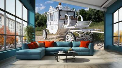 Old white royal horse carriage Wall mural