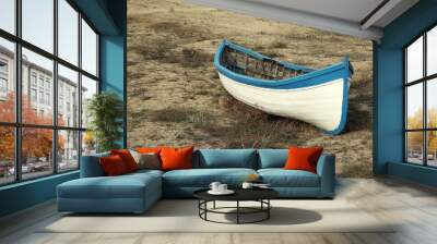 Old wooden boat on the dry shore Wall mural