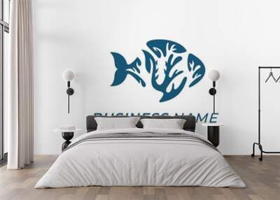 design logo creative fish and coral Wall mural