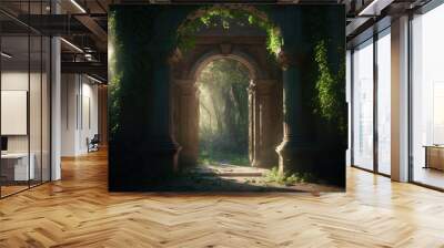 A beautiful inner forest portal leading to a ancient temple. Wall mural