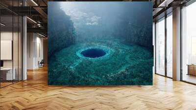 An Illustration of the great blue hole in Belize, Deep blue chasm, Deep abyss. Wall mural