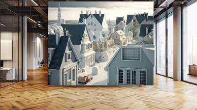 An over look of lots of white gilt edged houses. Wall mural