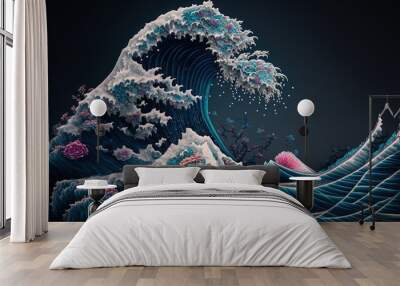 The Great wave Wall mural