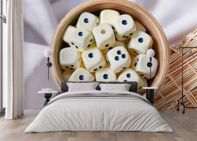 white gambling dice, macro isolated on white background, top view Wall mural