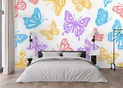 Butterflies Pattern, Vector illustration of butterflies seamless pastel background Wall mural