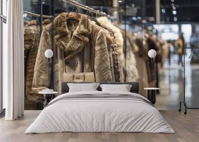 Luxury Fur Coat Displayed in a Retail Store Wall mural