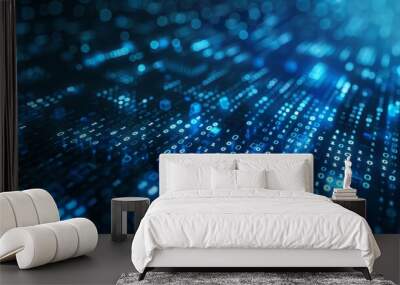 Abstract digital background with binary code and ai algorithms in deep blue setting Wall mural