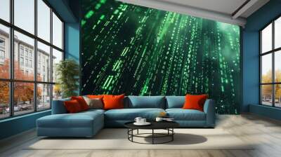 Captivating abstract digital background with green binary code on dark backdrop for futuristic vibe Wall mural