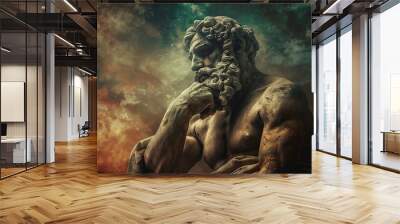 Majestic ancient roman god in contemplation against a striking backdrop, exuding power and wisdom Wall mural