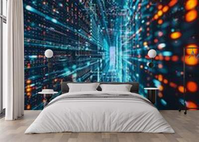 Vibrant high tech digital landscape with abstract geometry and neon hues for innovation themes Wall mural