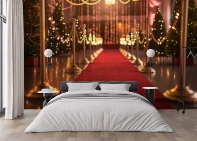 Vibrant red carpet walkway surrounded by stylish barriers for a festive award ceremony experience Wall mural