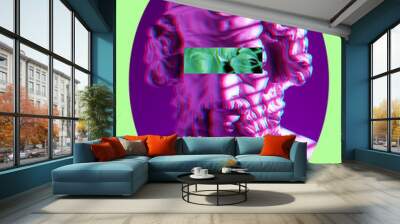 contemporary art colorful poster with details of ancient statues bust homer. Wall mural