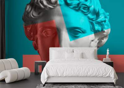 Contemporary art concept collage with antique statue head in a surreal style. Modern unusual art. Wall mural