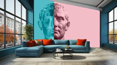 Contemporary art concept collage with antique statue head in a surreal style. Modern unusual art. Wall mural