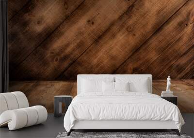 Dark plank wood floor and wall  background. Wall mural