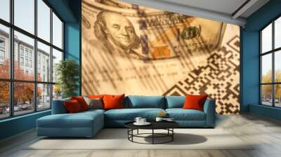 Double exposure Stock market display or forex trading graph and candlestick chart on dollar banknote Wall mural