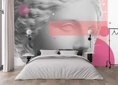 Fashion art collage with plaster antique sculpture of Venus face in a pop art style. Creative vogue concept image in contemporary surrealism style. Beauty, fashion and health theme. Zine culture. Wall mural