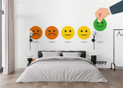 Hand choose a smile emoticon. Happy or satisfied customer rating experience illustration Wall mural