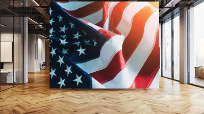 American Flag or United States of America national flag background in sunlight, close up Wall mural