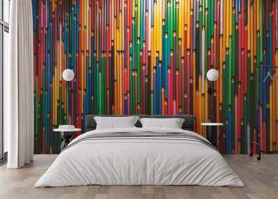 Colorful pencil wall creative background as backdrop or wallpaper for design. Many multicolored pencils pattern Wall mural