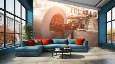 Industrial galvanized steel roll coil for metal sheet forming machine in metalwork factory workshop Wall mural