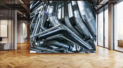 Industrial steel pipes or tubes of air ventilation system as abstract industry equipment background Wall mural