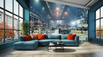 interior of metalworking factory workshop hangar. modern industrial enterprise production. Wall mural