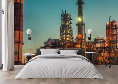 Oil refinery industrial plant or factory panorama, storage distillery tanks and steel pipeline, modern petrochemical technologies Wall mural