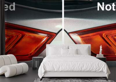 Polished and not polished or unpolished optics of rear lights of car, before and after concept. Wall mural