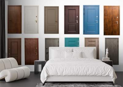 Set of wooden doors isolated on white background Wall mural