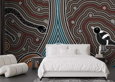 A illustration based on aboriginal style of dot painting depicti Wall mural