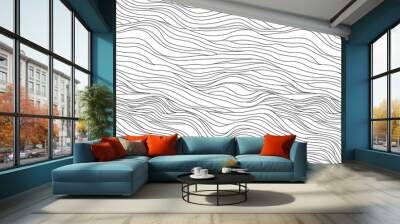 Abstract black and white hand drawn wavy line drawing seamless pattern. Modern minimalist fine wave outline background, creative monochrome wallpaper texture print.	
 Wall mural