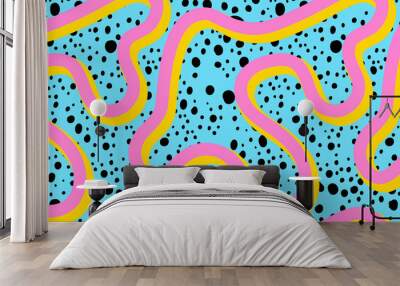 Abstract colorful neon print seamless pattern illustration in retro 80s style. Trendy background with creative line drawing. Wall mural