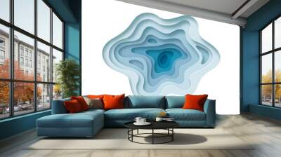 Blue paper cut background with layered curves in realistic 3d papercut craft art style. Modern water splash illustration or creative project template. Wall mural